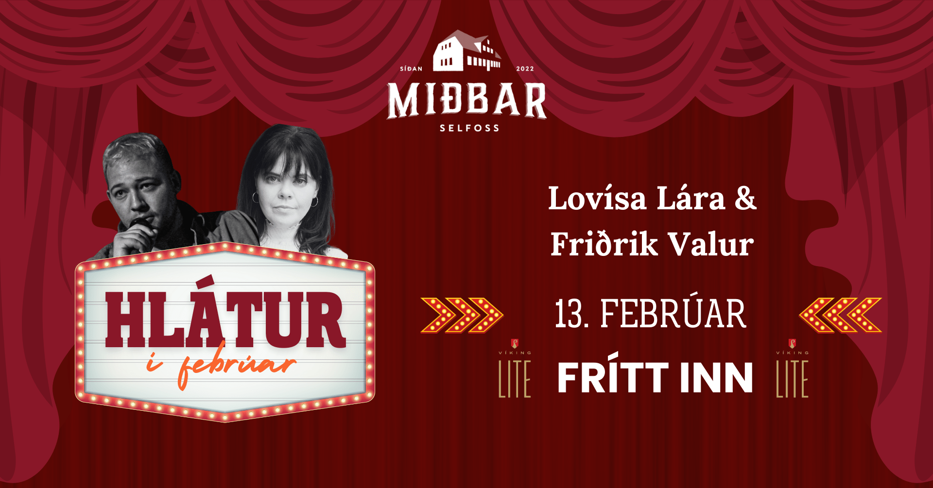 Lovísa Lára og Friðrik Valur á Miðbar Selfossi - Stand up grín